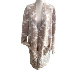 FRYE Tan Tribal Knit Open Front Cardigan Sweater XXL NWT